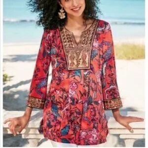 Soft Surroundings Samara Embellished Tunic Red Size M